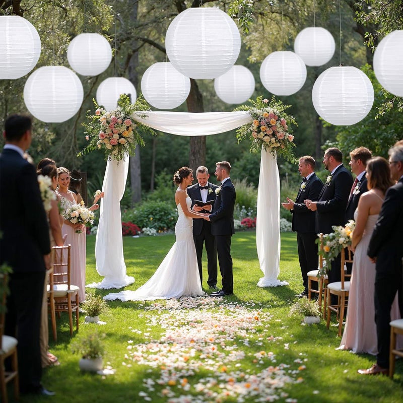 LIHAO 16 Inch White Round Paper Lanterns (10 Pack) - Image 3